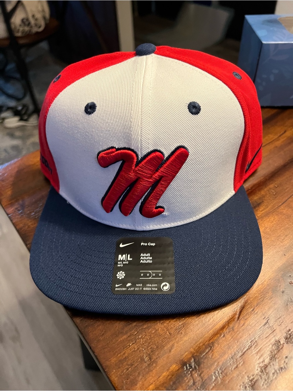 Nike Ole Miss Rebels Red White Navy Snapback with Embroidered Red M